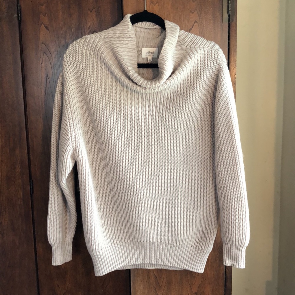 Aritzia Montpellier wool turtleneck, color Heather Trace, taupe beige